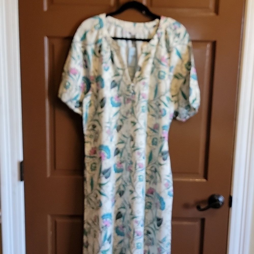 Loft-Linen iv, teal pink, print dress. Short sleeves. XLP. NWT.